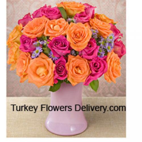 24 Orange and Pink Roses