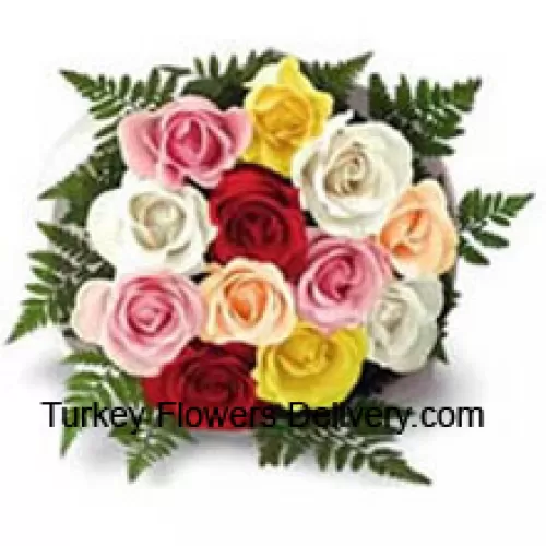 Buchet de 12 trandafiri colorati mixti
