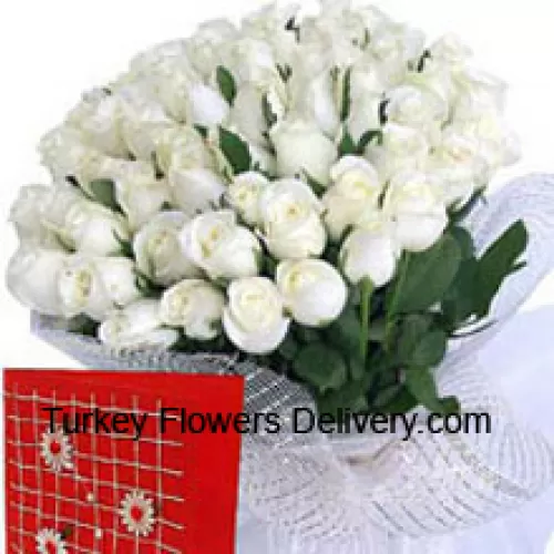 100朵白玫瑰花篮，附赠免费贺卡