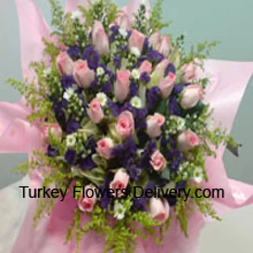 Bunch Of 30 Pink Roses With Seasonal Fillers