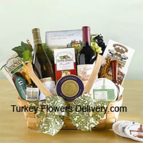 Dieser Vatertagsgeschenkkorb enthält zwei kalifornische Rotweine, Käse, knusprige Cracker, Pistazien, Nüsse, Salami, Schokoladenkekse, einen Napa Valley Minisenf und ein Set Untersetzer sowie einen bleibenden Käsestreuer. (Der Inhalt des Korbes einschließlich Wein kann je nach Saison und Lieferort variieren. Im Falle der Nichtverfügbarkeit eines bestimmten Produkts werden wir dieses durch ein Produkt von gleichem oder höherem Wert ersetzen)